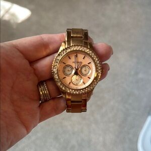 Fossil Gold Chronograph Watch with Crystal Accents